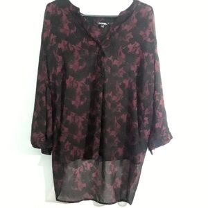 George Black and red sheer high low blouse size xl